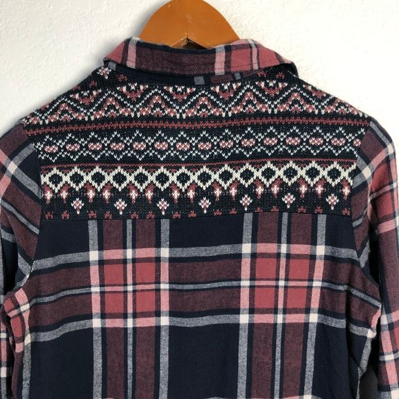 Polly & Esther Tops - Crochet Back Plaid Button Down Shirt